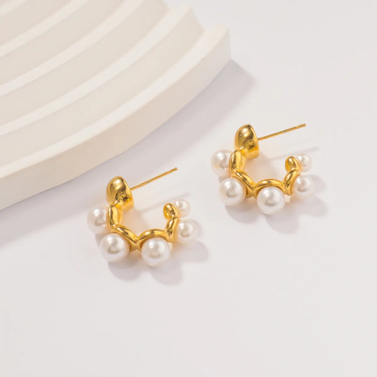 Gold Plated Anti-Tarnish Pearl Hoop Earrings