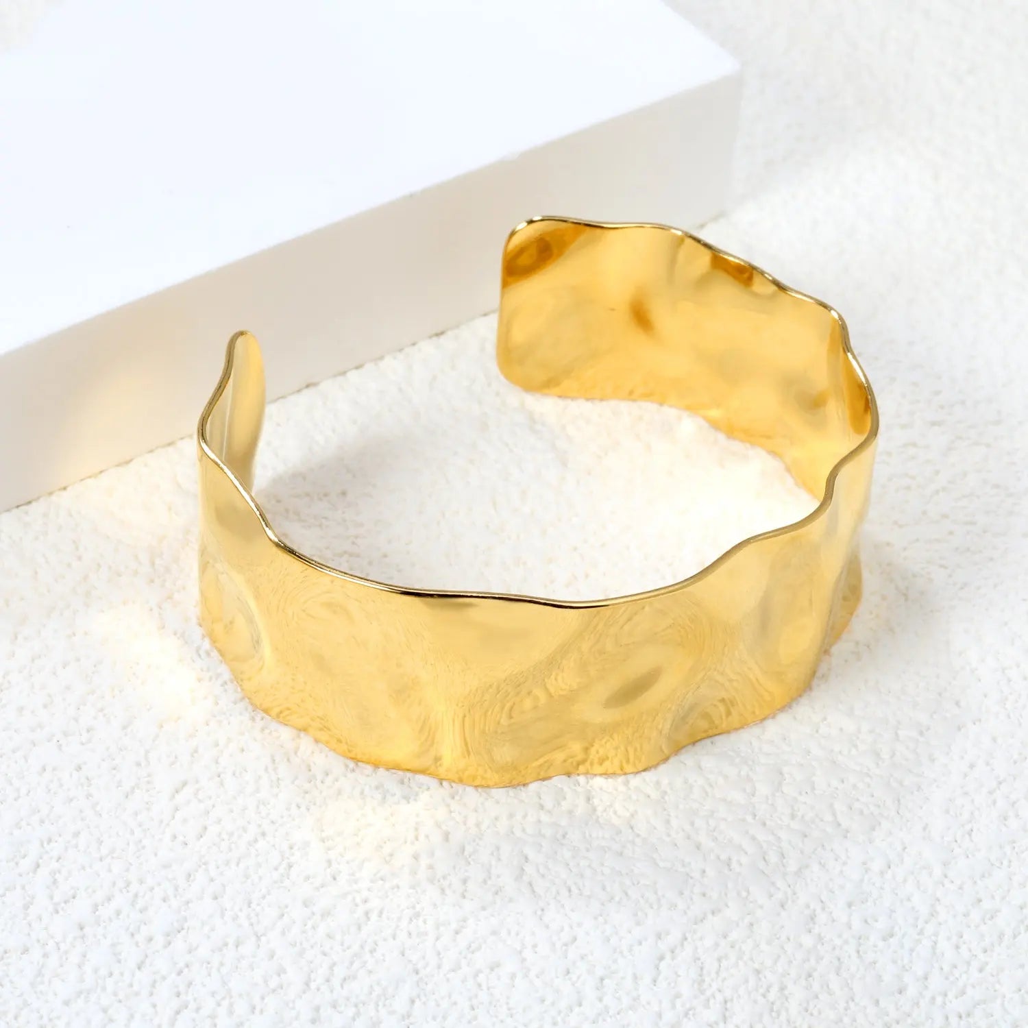 Gold Plated Anti-Tarnish Irregular Hammered Textured Open-ended Ring