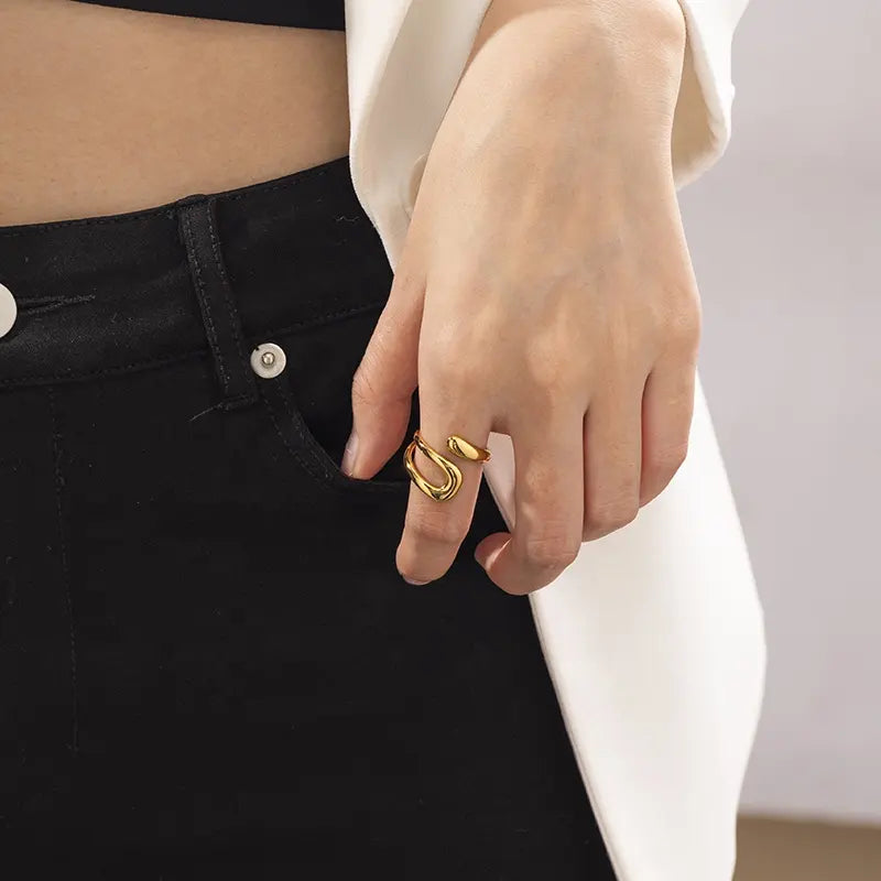 Gold Plated Anti-Tarnish Simple Hollow Cross Open Ring