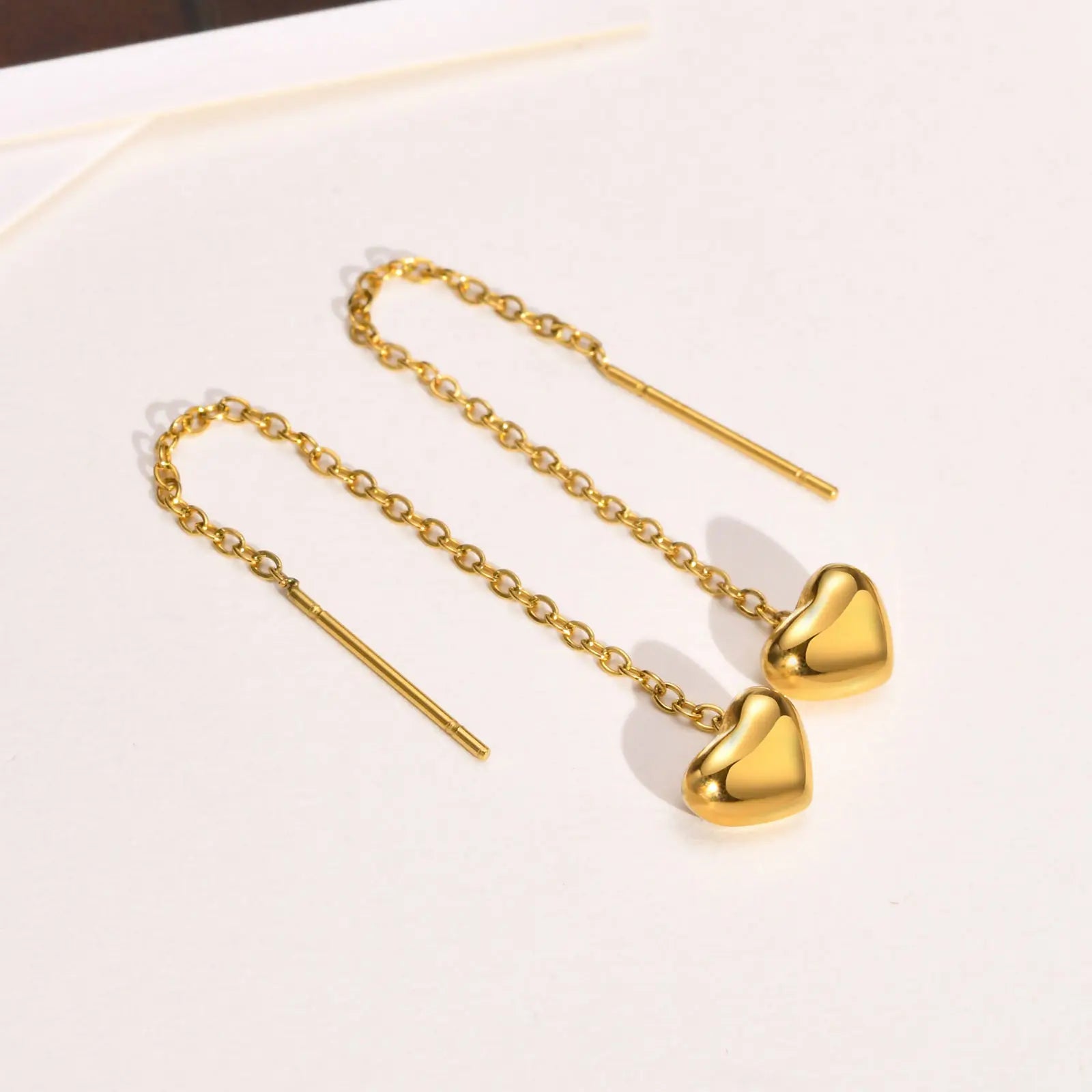 Gold Plated Anti-Tarnish Love Heart Stud & Tassel Earrings