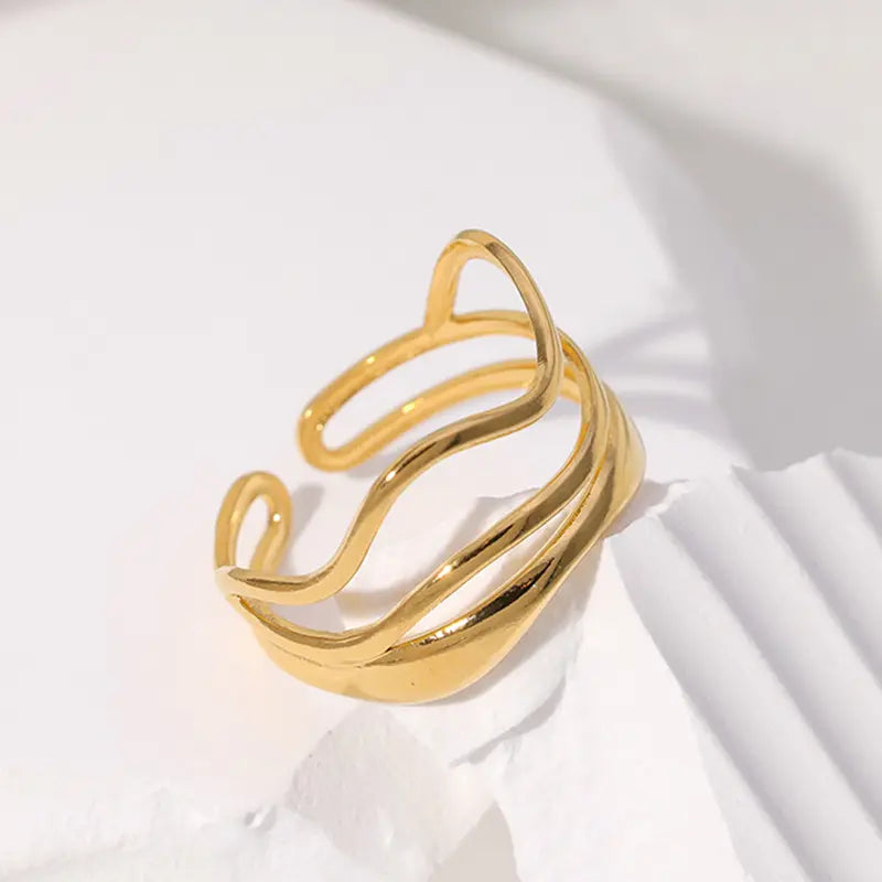 Gold Plated Anti-Tarnish Irregular Water Ripple Open Ring
