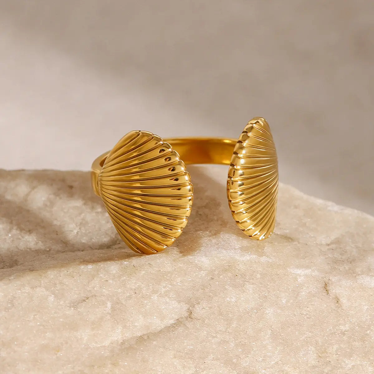 Gold Plated Anti-Tarnish Double Sea Shell Ring