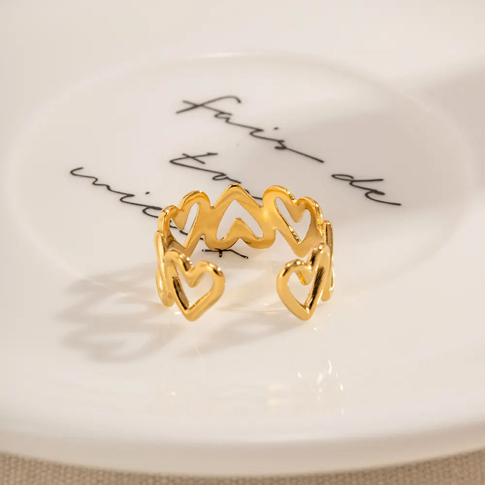 Gold Plated Anti-Tarnish Hollow Heart Band Ring