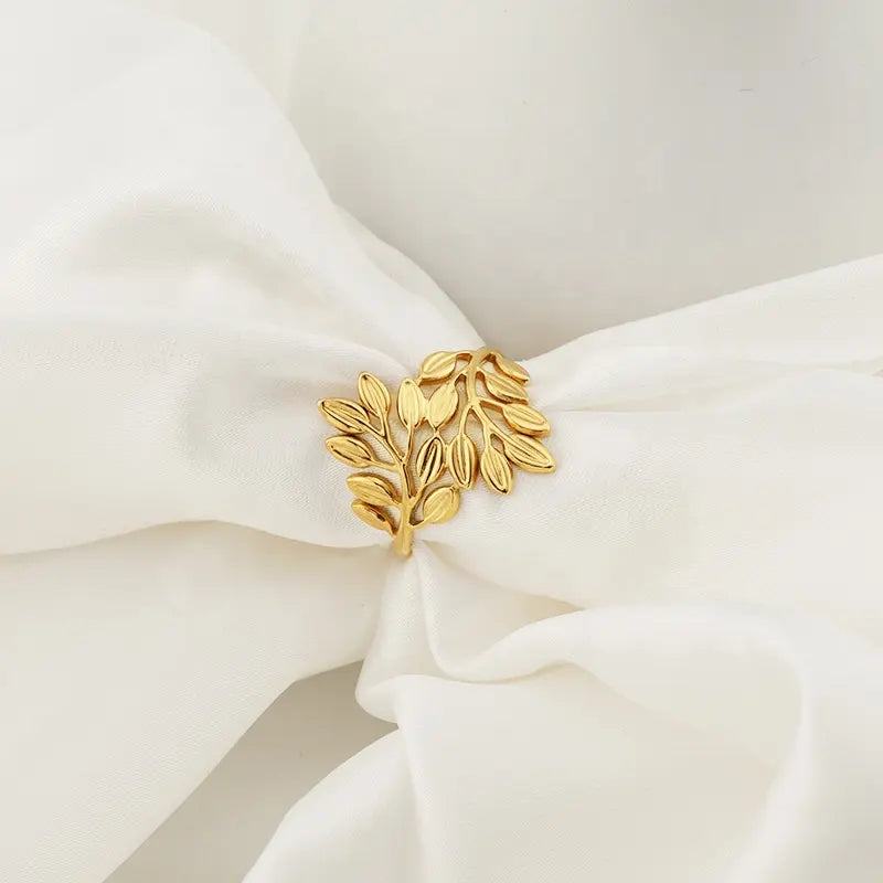 Gold Plated Anti-Tarnish Split Leaf Branch Open Ring