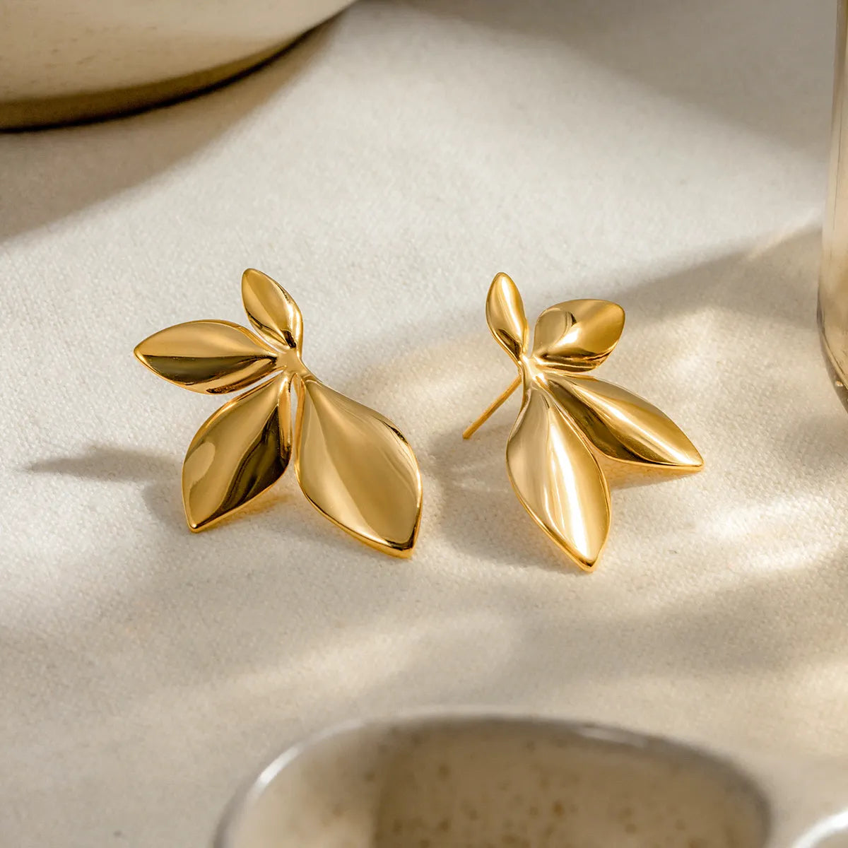 Gold Plated Anti-Tarnish Trendy Leaf Studs