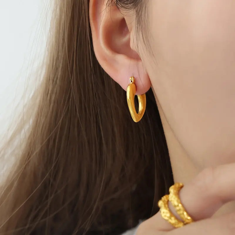 Gold Plated Anti-Tarnish Geometric Snap Hoop Earrings