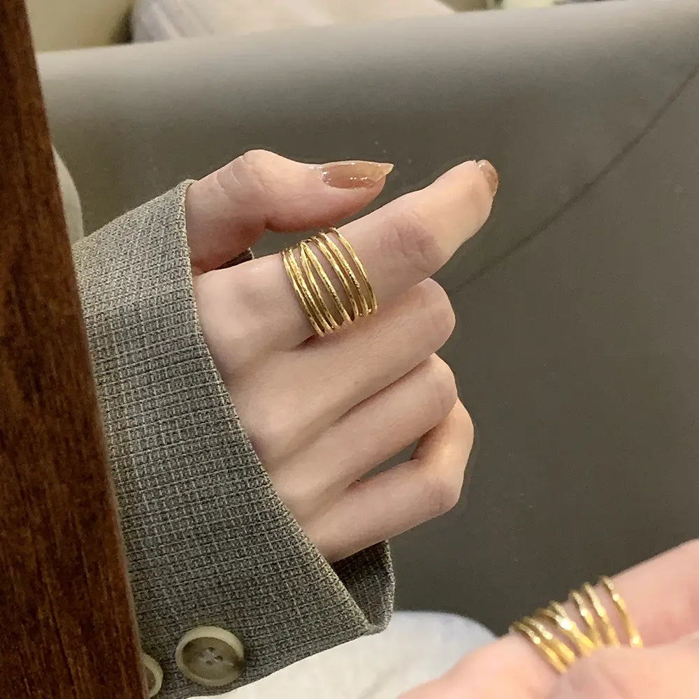Gold Plated Anti-Tarnish Multi Layer Winding Line Ring