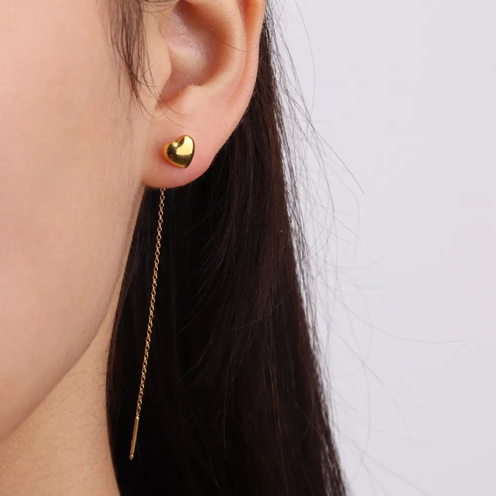 Gold Plated Anti-Tarnish Love Heart Stud & Tassel Earrings