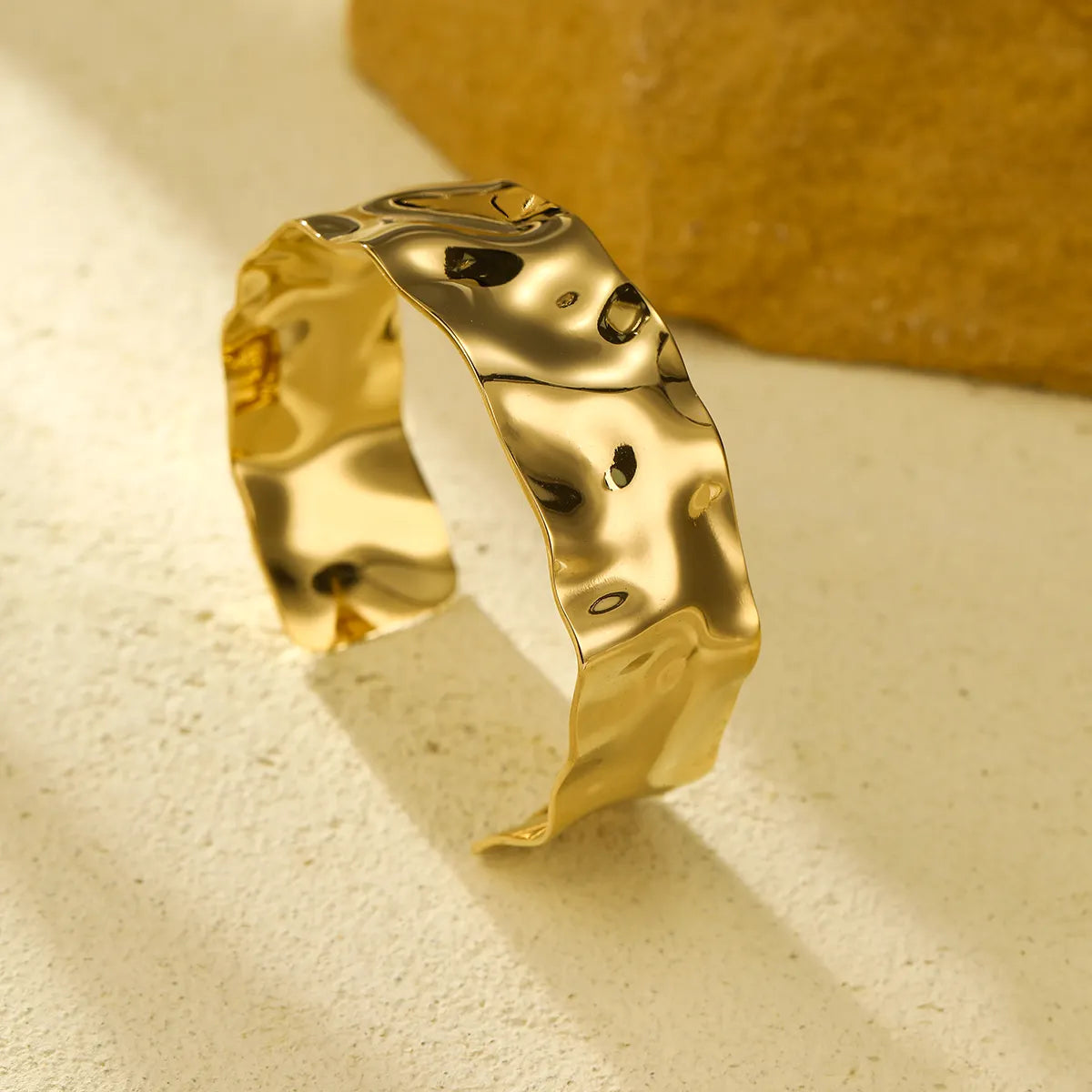 Gold Plated Anti-Tarnish Irregular Hammered Textured Open-ended Ring