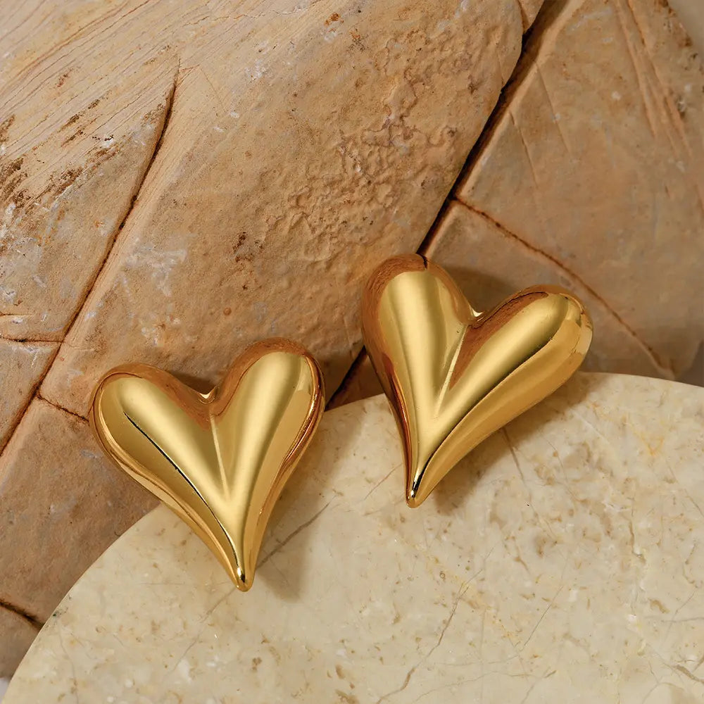 Gold Plated Anti-Tarnish Big Heart Studs
