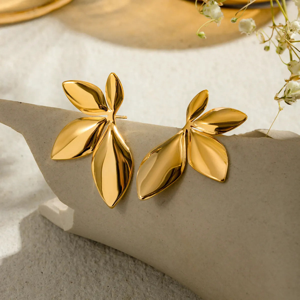 Gold Plated Anti-Tarnish Trendy Leaf Studs
