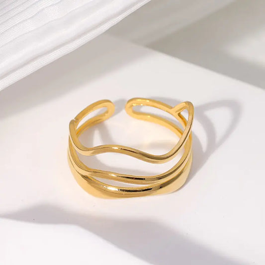 Gold Plated Anti-Tarnish Irregular Water Ripple Open Ring