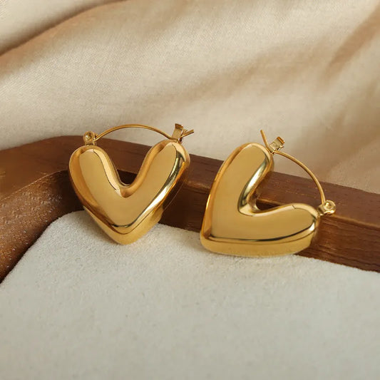 Gold Plated Anti-Tarnish Love Heart Chunky Hoops