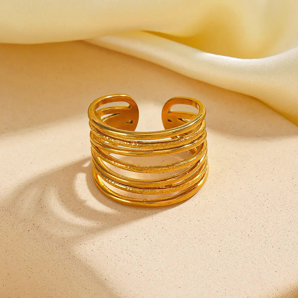 Gold Plated Anti-Tarnish Multi Layer Winding Line Ring
