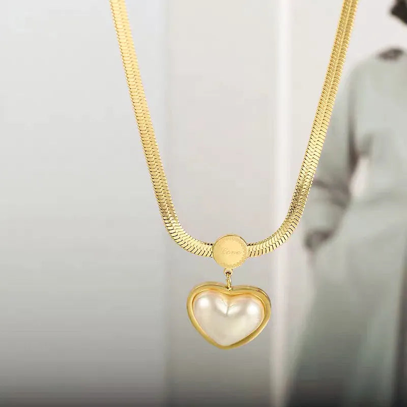 Gold Plated Anti-Tarnish Pearl Love Heart Necklace