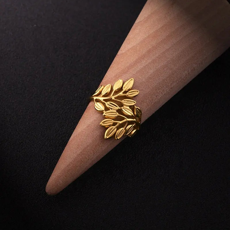 Gold Plated Anti-Tarnish Split Leaf Branch Open Ring