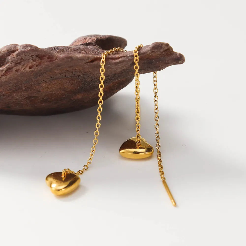 Gold Plated Anti-Tarnish Love Heart Stud & Tassel Earrings