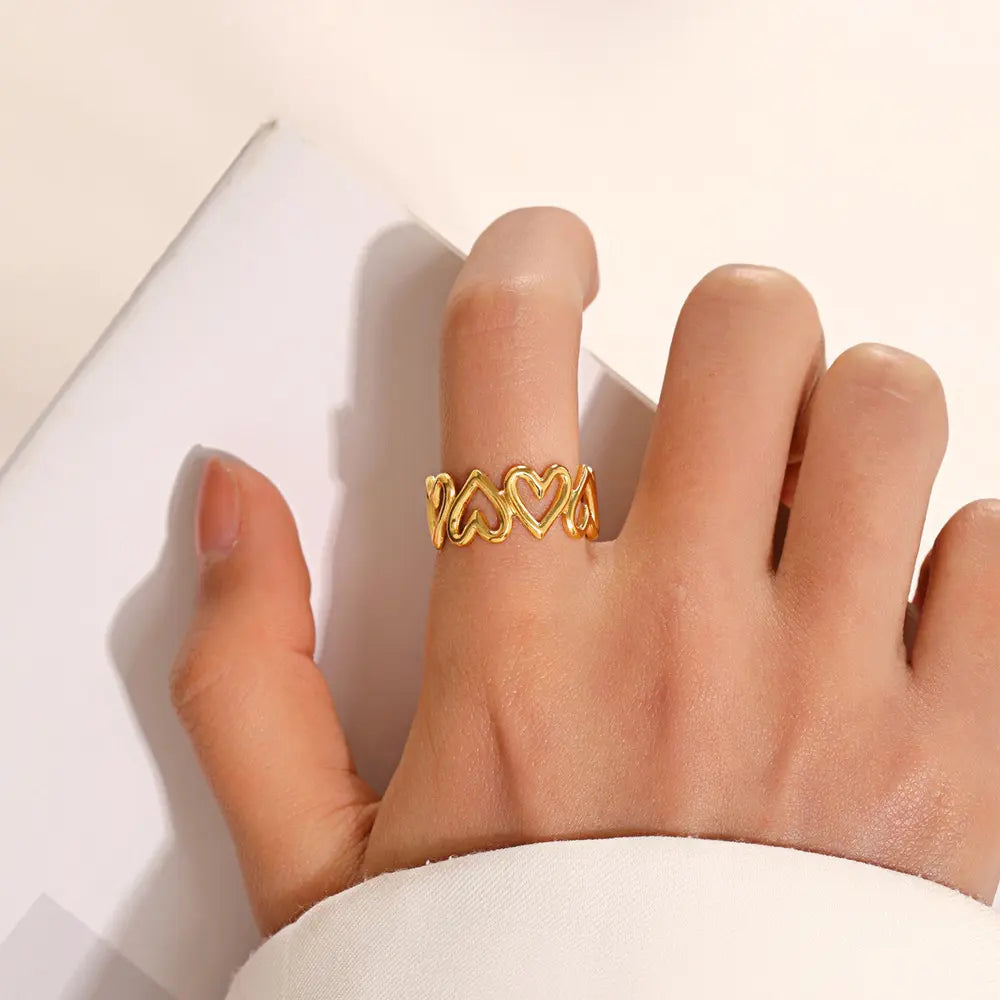 Gold Plated Anti-Tarnish Hollow Heart Band Ring