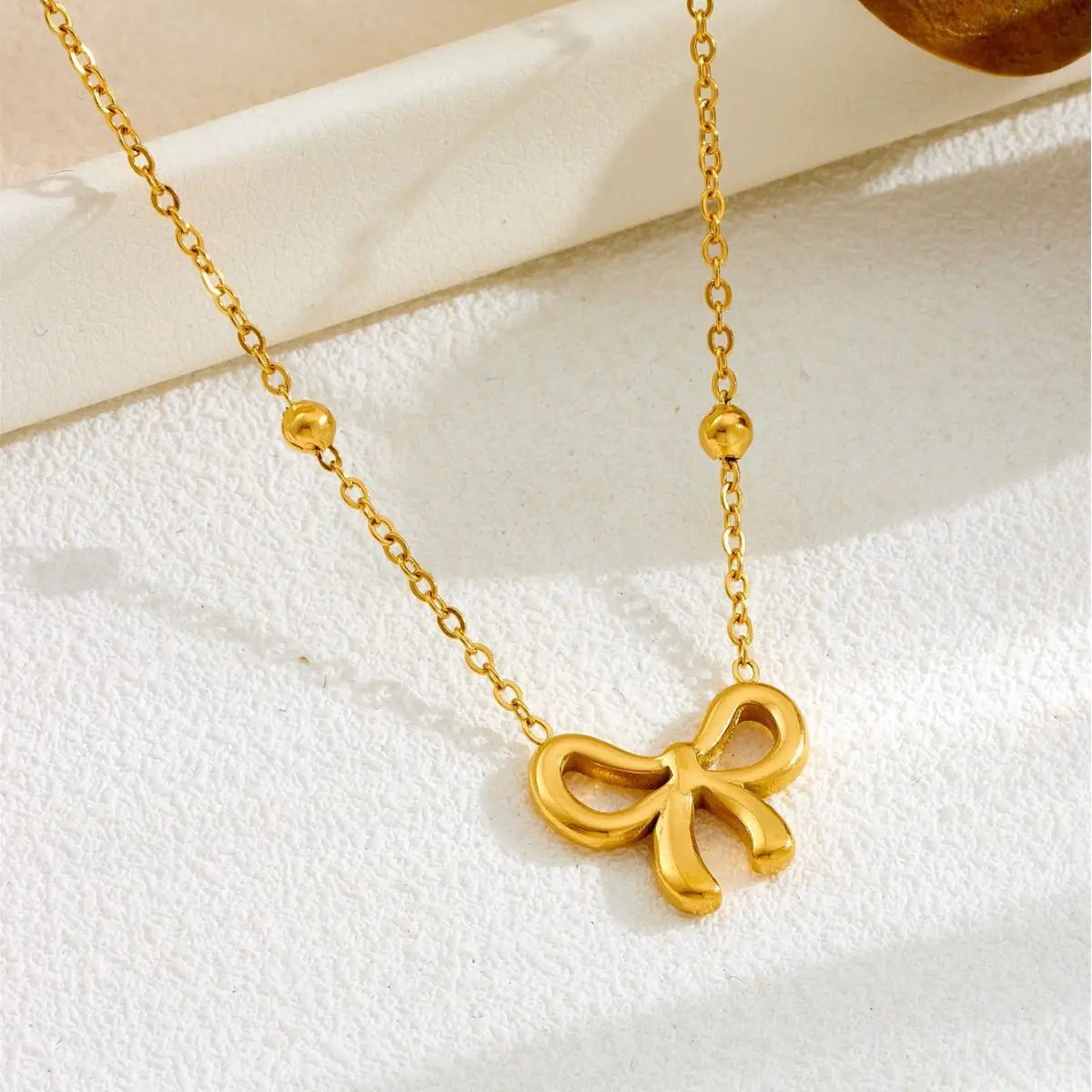 Gold Plated Anti-Tarnish Bead Bowknot Necklace
