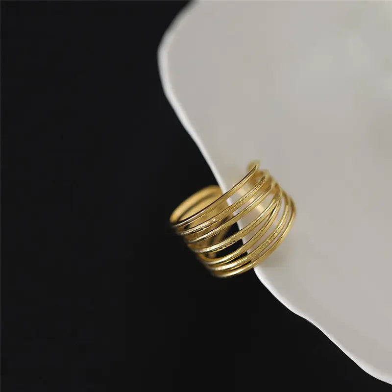 Gold Plated Anti-Tarnish Multi Layer Winding Line Ring