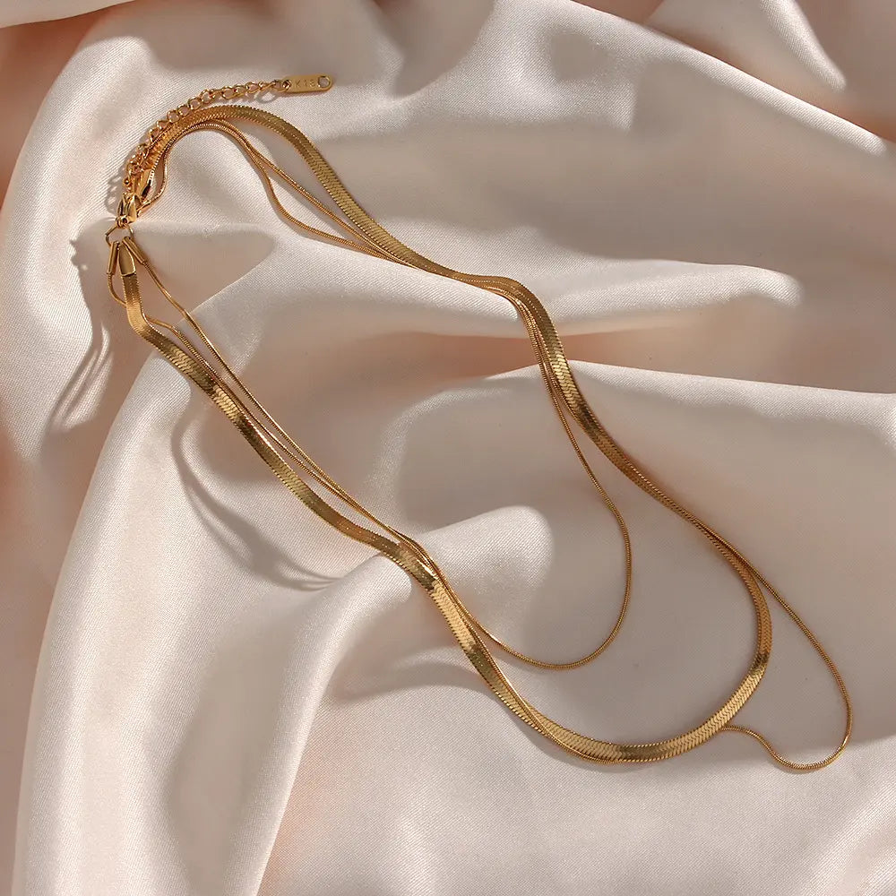 Gold Plated Anti-Tarnish Multi Layers Snake Chain Necklace