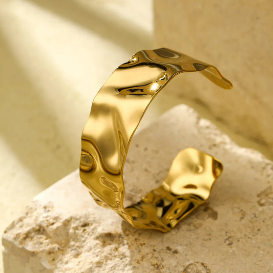 Gold Plated Anti-Tarnish Irregular Hammered Textured Open-ended Ring