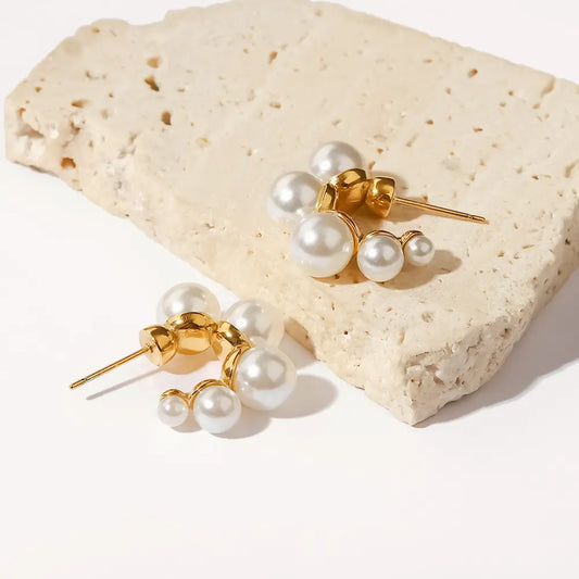 Gold Plated Anti-Tarnish Pearl Hoop Earrings
