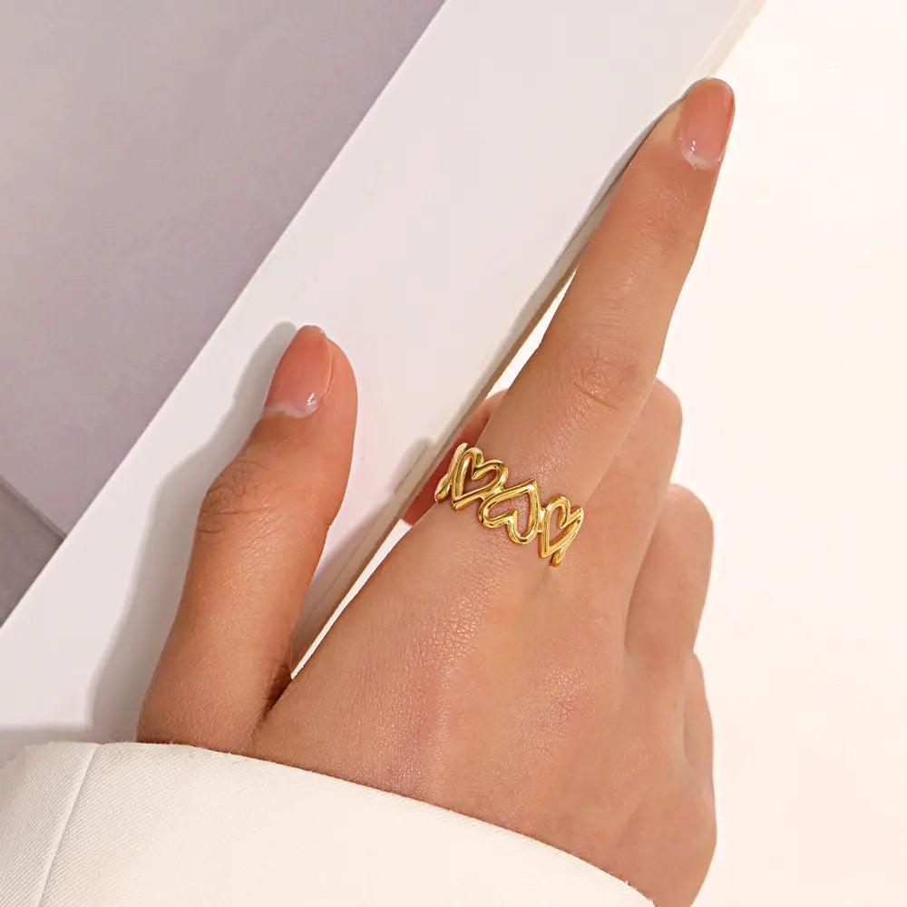 Gold Plated Anti-Tarnish Hollow Heart Band Ring