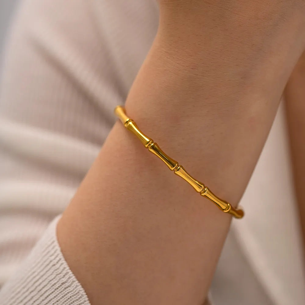 Gold Plated Anti-Tarnish Bamboo Cuff Bracelet