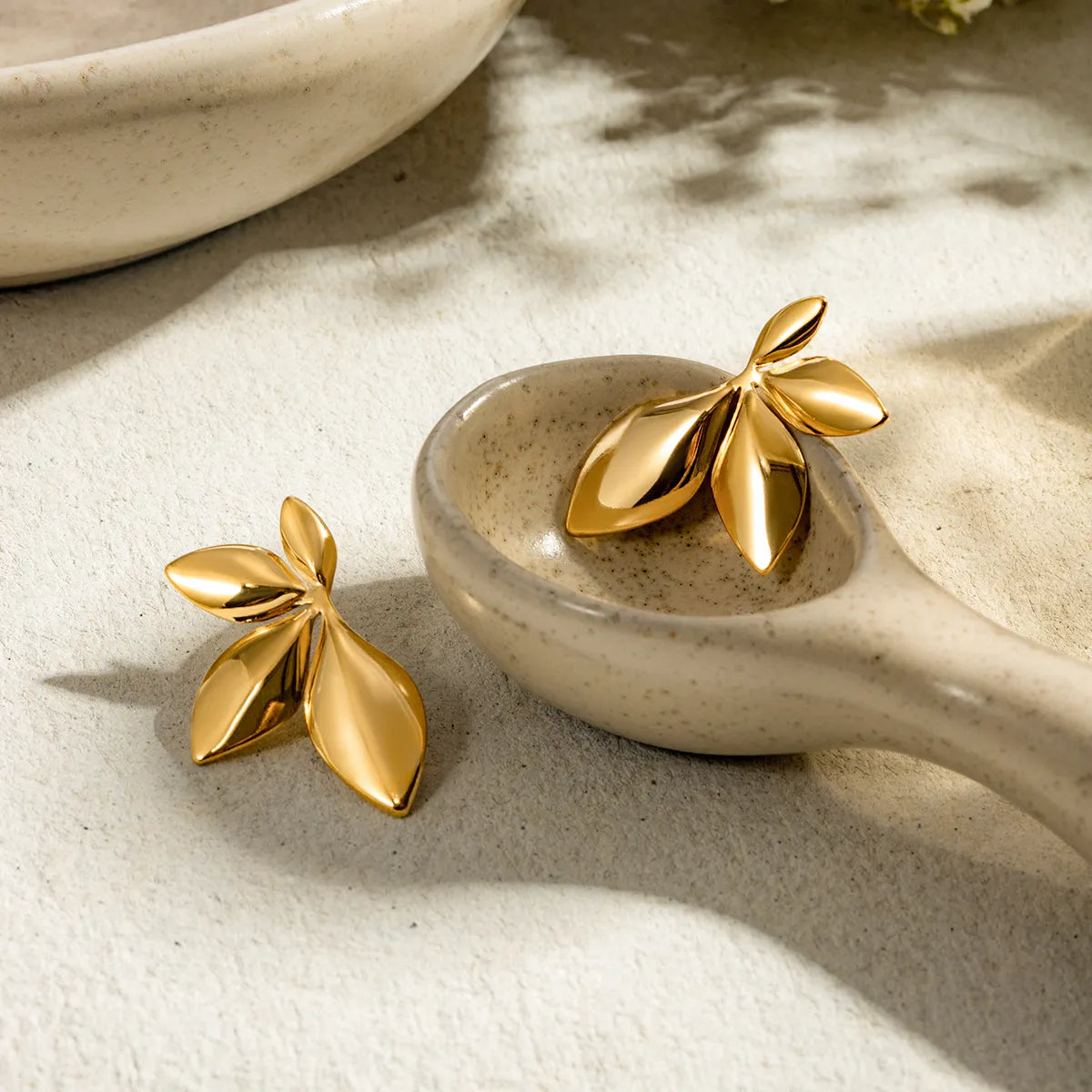 Gold Plated Anti-Tarnish Trendy Leaf Studs